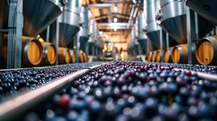 Wine production process at the plant using modern technologies