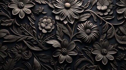 Abstract black background with embossed floral ornament