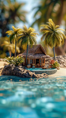 Miniature Hotel and model mock-up of Tropical Island: Vacation Time
