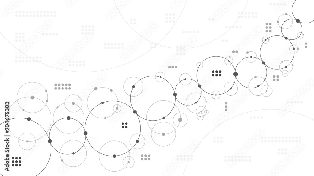 Poster Technology abstract background. Abstract geometric background. Connected circles. Network of circles.