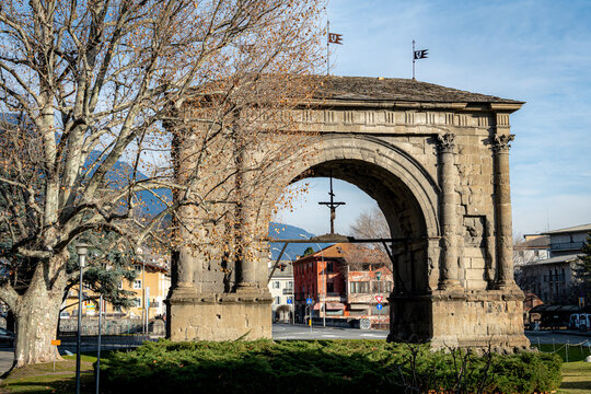The Arch of Augustus (in French Arc d'Auguste) is a monument in the city of Aosta, northern Italy erected in 25 BC on the occasion of the Roman victory over the Salassi by Aulus Terentius Varro Murena