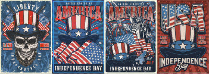 Independence day set posters colorful © DGIM studio