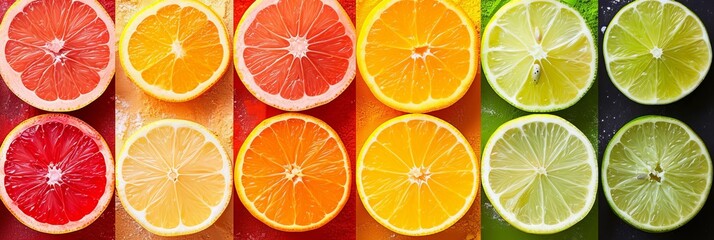 Obraz premium Citrus fruit products collage with white dividers refreshing and vibrant assortment
