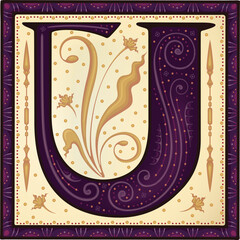 Medieval letter U .Font.Alphabet.Typeface.Ancient book miniature.