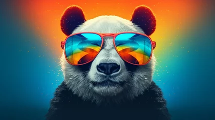 Foto op Plexiglas Panda wearing sunglasses on a solid color background, vector art, digital art, faceted © Ahtesham
