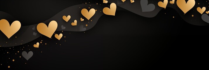 black and gold color vector hearts, Valentine's Day background, bkack background or wallpaper