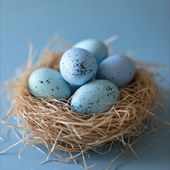 Naklejka na ściany i meble Easter basket with egg holiday background. Easter eggs beautiful colors