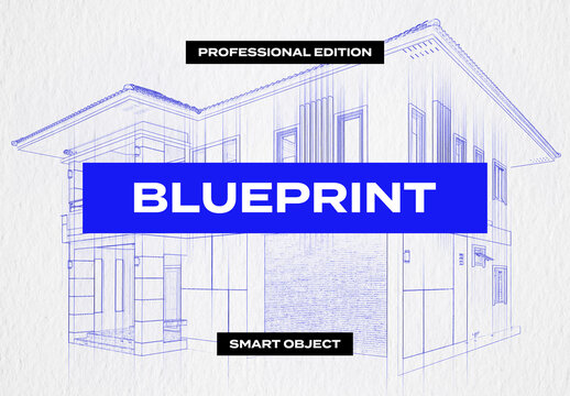 Blueprint Architecture Design Photo Effect Paper Texture Template Mockup Overlay Style