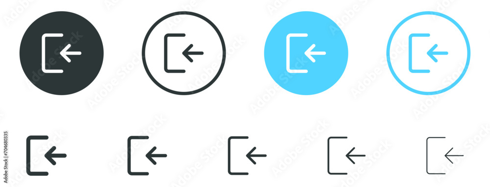 Poster Login icon with arrow symbol in flat style. Sign in account icon or User access signs. arrow and door icon entry enter symbols. Web icons set