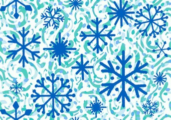 Christmas ice scribble seamless snowflakes pattern for wrapping paper and fabrics and linens and kids clothes print - obrazy, fototapety, plakaty
