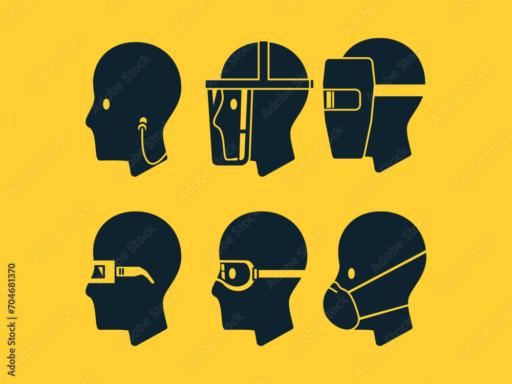 Wall mural set of industrial ppe icon on yellow background