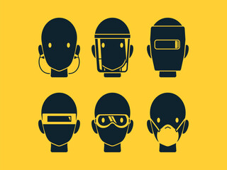 set of industrial PPE icon on yellow background