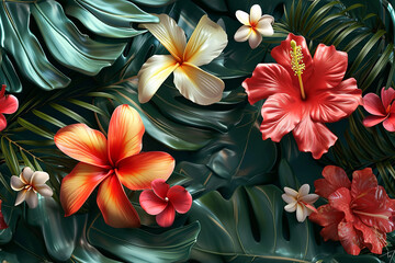 3D hawaiian flowers, realistic