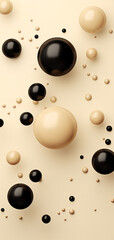3d tiny golden balls and black balls randomly on beige background illustration