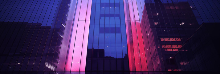 Modern building facade with purple and pink neon lighting