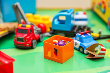 plastic bricks forming a colorful structure, plastic toys, symbolizing creativity and playful learning for kids