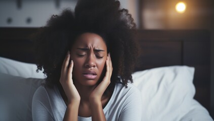 Fototapeta na wymiar Black woman having a headache