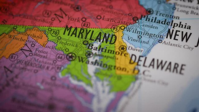 USA state map color contour Maryland MD