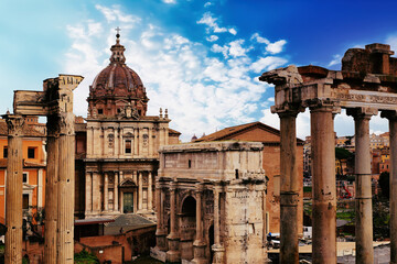 Roman Forum in Rome, Italy. Roman Forum is one of the main landmarks of Rome.