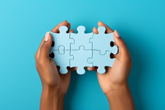 Black Person's Hands Holding Four Puzzle Pieces