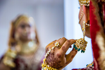 Indian bride's wedding jewelry close up