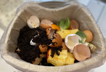 Composting bin full of organic matter in an effort to save the planet