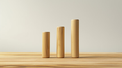 Wooden sticks as steps of growing business graph. Business growth and turnover concept.