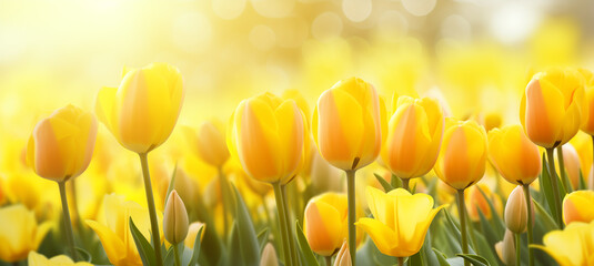 Spring background of yellow tulips