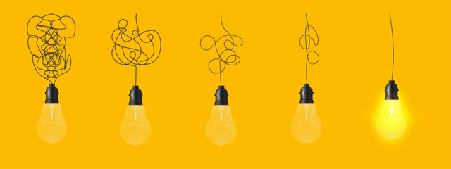 Creative concepts of ideas with a light bulb on a yellow background vector ideas on a yellow background eps10