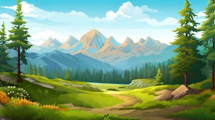 Mountains, valley and coniferous forest