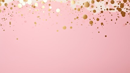 Golden confetti on a pink background. Festive background for design.