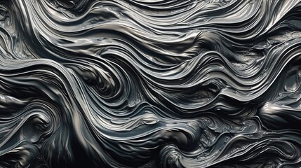 Obraz premium Abstract black and silver acrylic painted fluted 3d painting texture luxury background banner on canvas - Silver and black waves swirls. Decor concept. Wallpaper concept. Art concept. 3d concept.