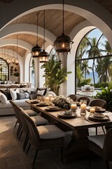 Elegant Coastal Dining Room With Tropical Views