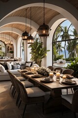 Obraz premium Elegant Coastal Dining Room With Tropical Views