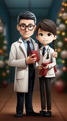 Obraz premium A doctor and a nurse holding gifts in a hospital during Christmas
