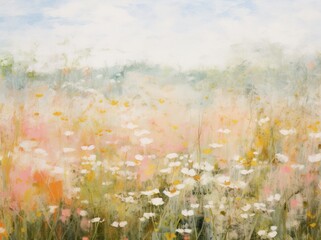 Field of flowers painted in soft colors