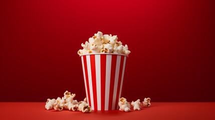 Striped popcorn box on red gradient background with ample negative space for design versatility - Powered by Adobe