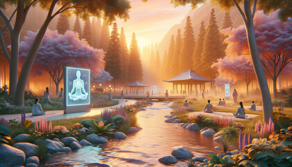 Tranquil AI Oasis: Harmonious Blend of Nature and Technology
