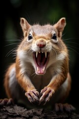 Close-up of an angry squirrel baring its teeth