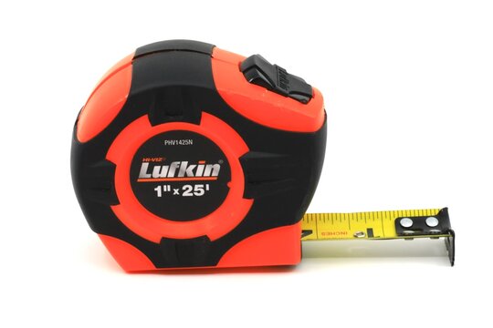 Self-retracting metal tape measure. Lufkin tool brand product. Cleveland, Ohio, USA - January 4