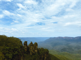 Fototapeta na wymiar The serene Blue Mountains and Majestic Waterfalls. Nature's Symphony. NSW. Australia. Minnehaha falls. Three sisters.