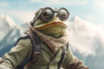 Foto op Plexiglas frog dressed as a climber who conquers mount © RealPeopleStudio