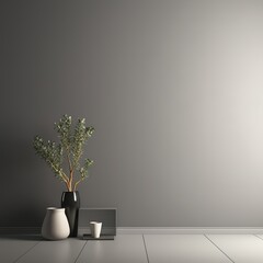 A minimalist room with a plant and a vase