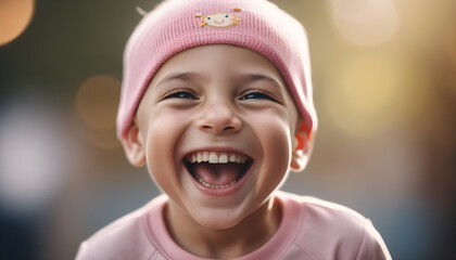 child with cancer laughing world cancer day concept created with generative ai - obrazy, fototapety, plakaty