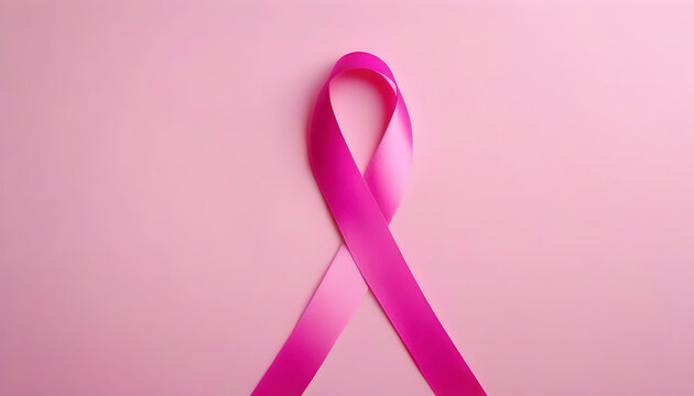 Pink ribbons isolated on white (Breast Cancer Sign) pink background with copy space world cancer day concept created with generative ai
