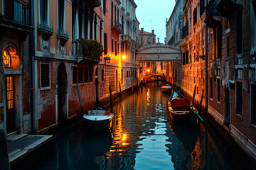 the landscape of evening Venice in a warm summer.