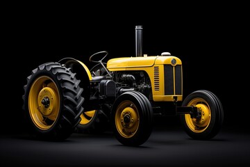 Obraz premium A yellow tractor isolated on a black background