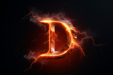 Dark lightning 3D render of the letter 