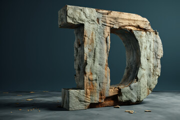 Gritty rough 3D render of the letter "D" isolated on a solid background