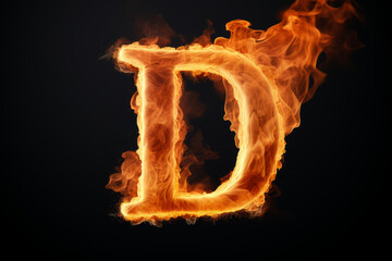 Firey 3D render of the letter "D" isolated on a solid black background